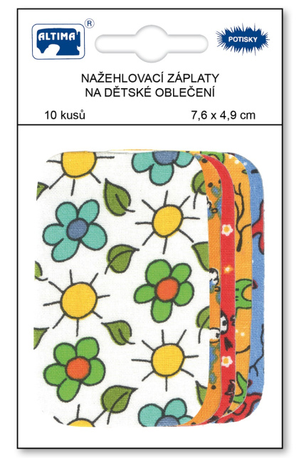 Nažehľovacie záplaty s potlačou malé 10 ks - kvietky zelené + mix